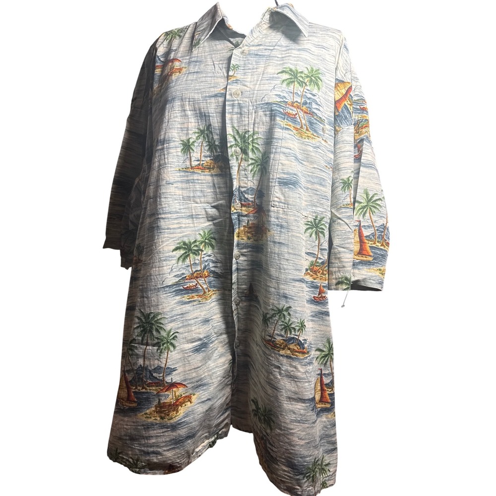 Campia Moda Mens 3XLT Hawaiian Shirt Blue Tropical Palm Tree Cotton Button Up
